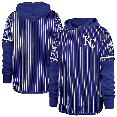 Men's '47 Royal Kansas City Royals Pinstripe Double Header Pullover Hoodie