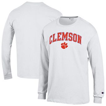 Men's Champion White Clemson Tigers Arch Over Logo Long Sleeve T-Shirt