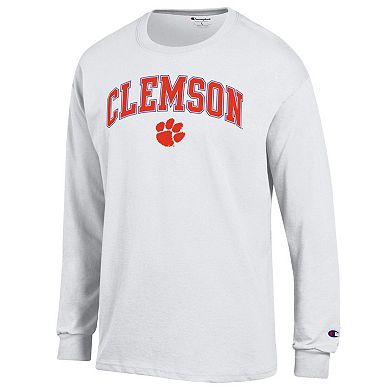 Men's�Champion White Clemson Tigers Arch Over Logo Long Sleeve T-Shirt