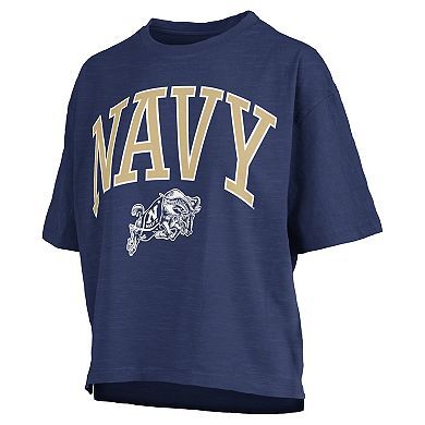 Women's Pressbox Navy Navy Midshipmen Nelson Arch Over Logo Waist Length Oversized Slub T-Shirt