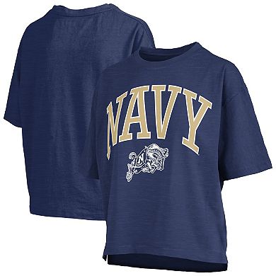 Women's Pressbox Navy Navy Midshipmen Nelson Arch Over Logo Waist Length Oversized Slub T-Shirt
