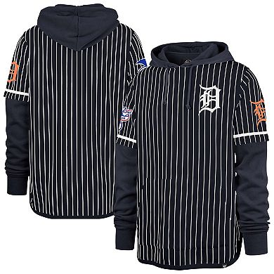 Men's '47 Navy Detroit Tigers Pinstripe Double Header Pullover Hoodie