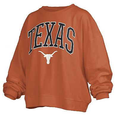 Women's Pressbox Texas Orange Texas Longhorns Janise Arch Over Logo Waist Length Oversized Pullover Sweatshirt