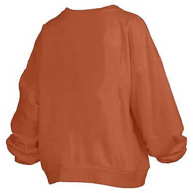Women's Pressbox Texas Orange Texas Longhorns Janise Arch Over Logo Waist Length Oversized Pullover Sweatshirt