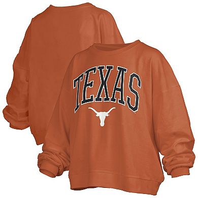 Women's Pressbox Texas Orange Texas Longhorns Janise Arch Over Logo Waist Length Oversized Pullover Sweatshirt