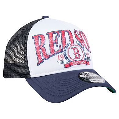 Men's New Era Navy Boston Red Sox Distressed 9FORTY A-Frame Adjustable Trucker Hat