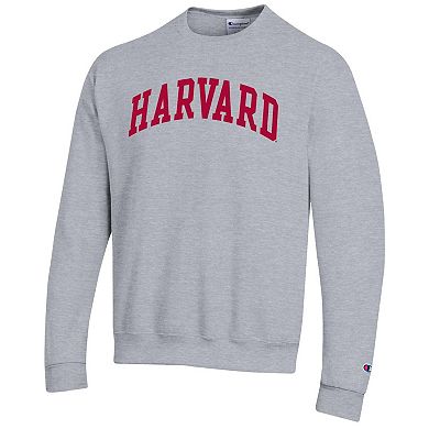 Men's Champion Heather Gray Harvard Crimson Basic Arch Fleece Pullover Sweatshirt
