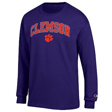 Men's Champion Purple Clemson Tigers Arch Over Logo Long Sleeve T-Shirt