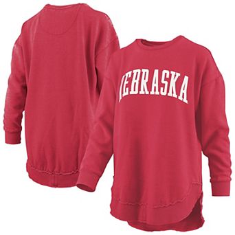 Women's Pressbox Scarlet Nebraska Huskers Melange Poncho Vintage Fleece Long Sleeve Pullover Sweatshirt
