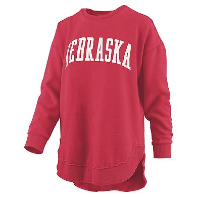 Women's Pressbox Scarlet Nebraska Huskers Melange Poncho Vintage Fleece Long Sleeve Pullover Sweatshirt