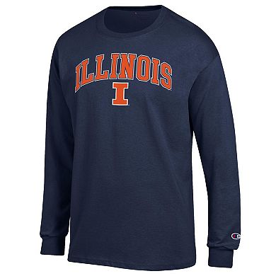 Men's�Champion Navy Illinois Fighting Illini Arch Over Logo Long Sleeve T-Shirt