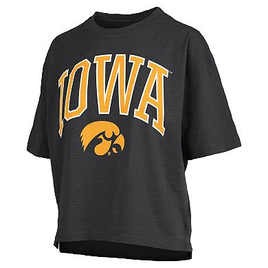 Women's Pressbox Black Iowa Hawkeyes Nelson Arch Over Logo Waist Length Oversized Slub T-Shirt