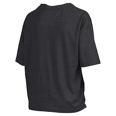 Women's Pressbox Black Iowa Hawkeyes Nelson Arch Over Logo Waist Length Oversized Slub T-Shirt