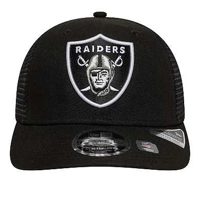 Men's New Era Black Las Vegas Raiders Main Trucker 9SEVENTY Stretch-Snap Hat