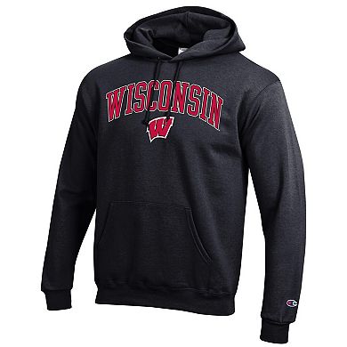 Men's Champion Black Wisconsin Badgers Arched Logo Fleece Pullover Hoodie