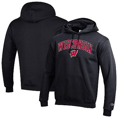 Men's Champion Black Wisconsin Badgers Arched Logo Fleece Pullover Hoodie