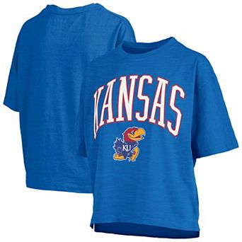 Women's Pressbox Royal Kansas Jayhawks Nelson Arch Over Logo Waist Length Oversized Slub T-Shirt