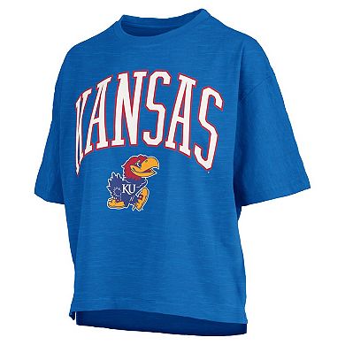 Women's Pressbox Royal Kansas Jayhawks Nelson Arch Over Logo Waist Length Oversized Slub T-Shirt