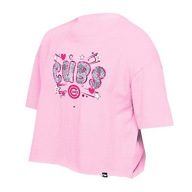 Girls Youth New Era Light Pink Chicago Cubs Flip Sequin Team T-Shirt