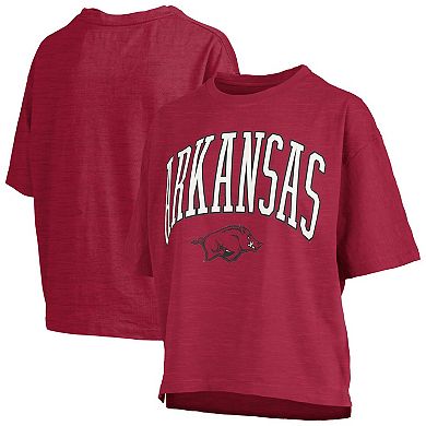 Women's Pressbox Cardinal Arkansas Razorbacks Nelson Arch Over Logo Waist Length Oversized Slub T-Shirt