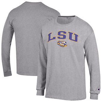 Men's Champion Heather Gray LSU Tigers Arch Over Logo Long Sleeve T-Shirt