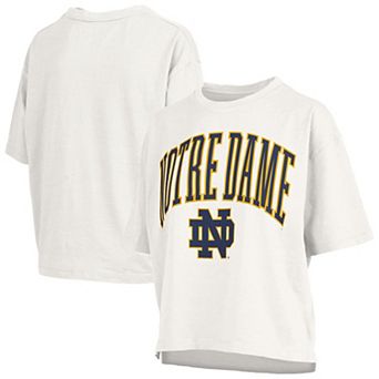 Women's Pressbox White Notre Dame Fighting Irish Nelson Arch Over Logo Waist Length Oversized Slub T-Shirt