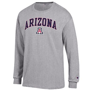 Men's Champion Heather Gray Arizona Wildcats Arch Over Logo Long Sleeve T-Shirt