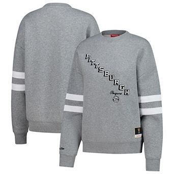 Women's Mitchell & Ness Heather Gray Pittsburgh Penguins Logo Lightweight Pullover Sweatshirt