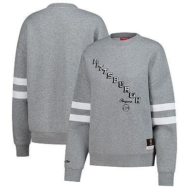 Women's Mitchell & Ness Heather Gray Pittsburgh Penguins Logo Lightweight Pullover Sweatshirt