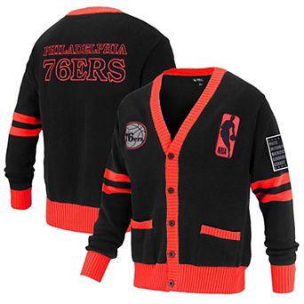 Unisex FISLL Black Philadelphia 76ers Logoman Shadow Collection Full-Button Cardigan Sweater