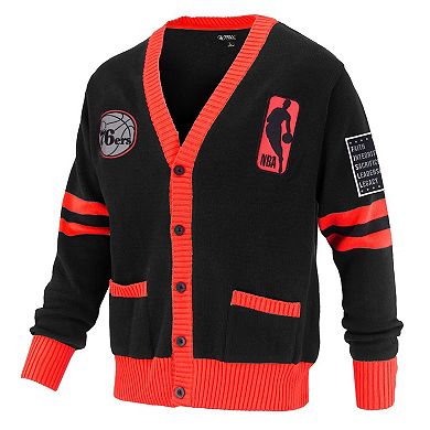 Unisex FISLL Black Philadelphia 76ers Logoman Shadow Collection Full-Button Cardigan Sweater