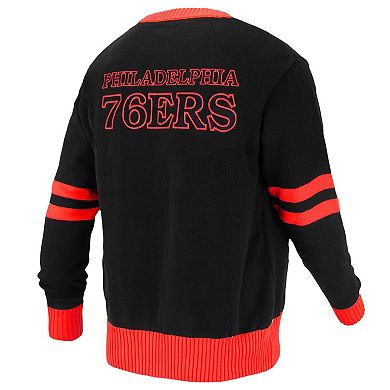 Unisex FISLL Black Philadelphia 76ers Logoman Shadow Collection Full-Button Cardigan Sweater