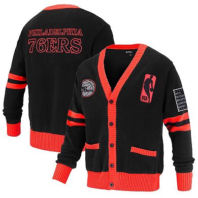 Unisex FISLL Black Philadelphia 76ers Logoman Shadow Collection Full-Button Cardigan Sweater