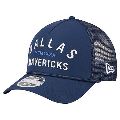 Men's New Era Navy Dallas Mavericks Minimalist A-Frame 9FORTY Trucker Hat