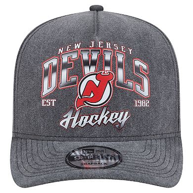 Men's New Era Charcoal New Jersey Devils Throwback Washed A-Frame Pre-Curved 9FIFTY Snapback Hat