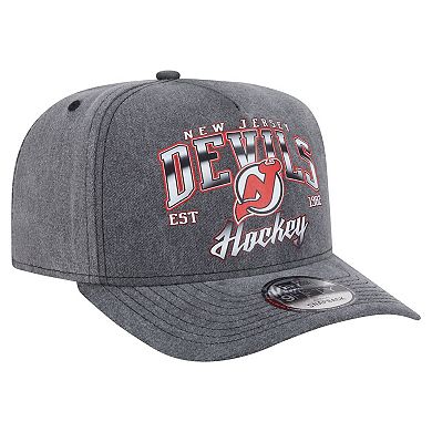 Men's New Era Charcoal New Jersey Devils Throwback Washed A-Frame Pre-Curved 9FIFTY Snapback Hat