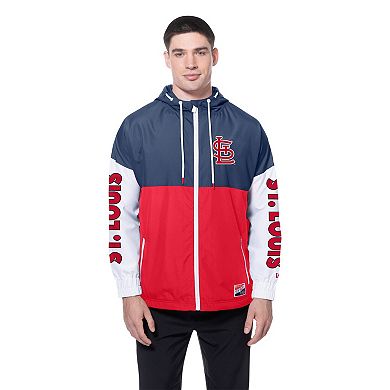 Men's�New Era Red/Navy St. Louis Cardinals Color Block Full-Zip Hoodie Windbreaker