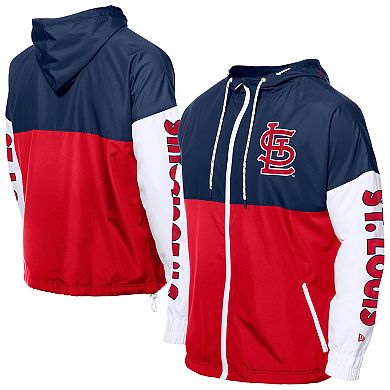 Men's�New Era Red/Navy St. Louis Cardinals Color Block Full-Zip Hoodie Windbreaker