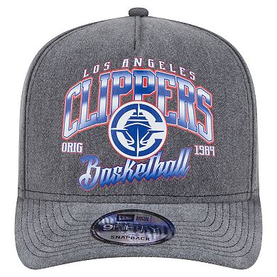 Men's New Era Charcoal LA Clippers Throwback Washed Pre-Curved 9FIFTY Snapback Hat