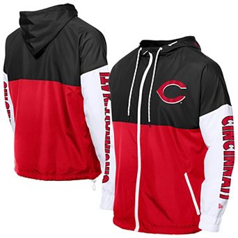 Men's New Era Red/Black Cincinnati Reds Color Block Full-Zip Hoodie Windbreaker