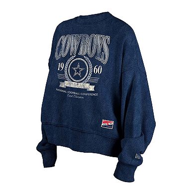 Women's�New Era Navy Dallas Cowboys Throwback Distressed Boxy Pullover Sweatshirt