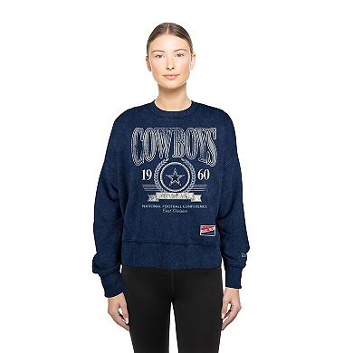 Women's�New Era Navy Dallas Cowboys Throwback Distressed Boxy Pullover Sweatshirt