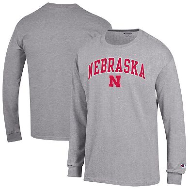 Men's Champion Heather Gray Nebraska Huskers Arch Over Logo Long Sleeve T-Shirt
