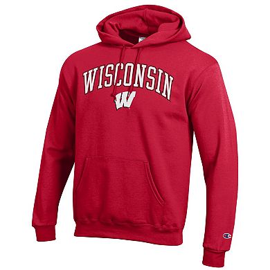 Men's Champion Red Wisconsin Badgers Arched Logo Fleece Pullover Hoodie