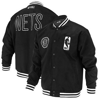 Unisex FISLL Black Brooklyn Nets Logoman Shadow Collection Full-Snap Varsity Jacket