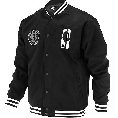 Unisex FISLL Black Brooklyn Nets Logoman Shadow Collection Full-Snap Varsity Jacket