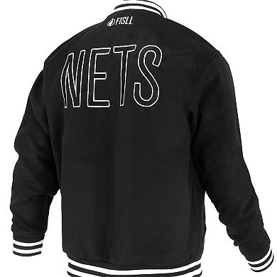 Unisex FISLL Black Brooklyn Nets Logoman Shadow Collection Full-Snap Varsity Jacket