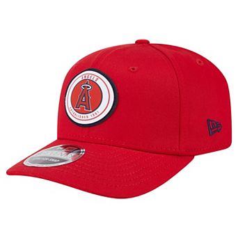 Men's New Era Red Los Angeles Angels Circle Patch 9SEVENTY Stretch-Snap Hat