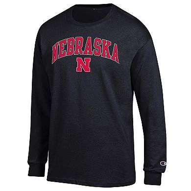 Men's Champion Black Nebraska Huskers Arch Over Logo Long Sleeve T-Shirt