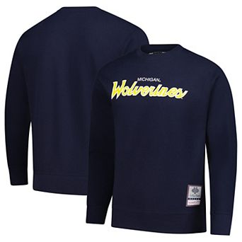 Men's Mitchell & Ness Navy Michigan Wolverines Elite Script Pullover Sweatshirt
